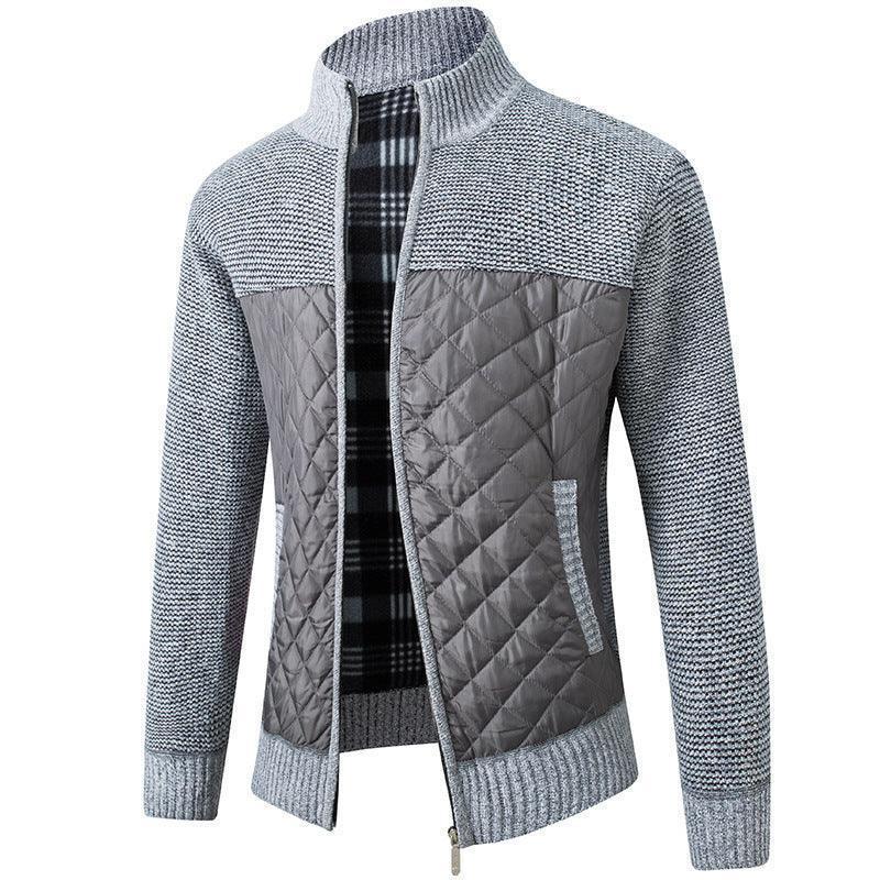 Men Stand Collar Quilted Zipper Jacket