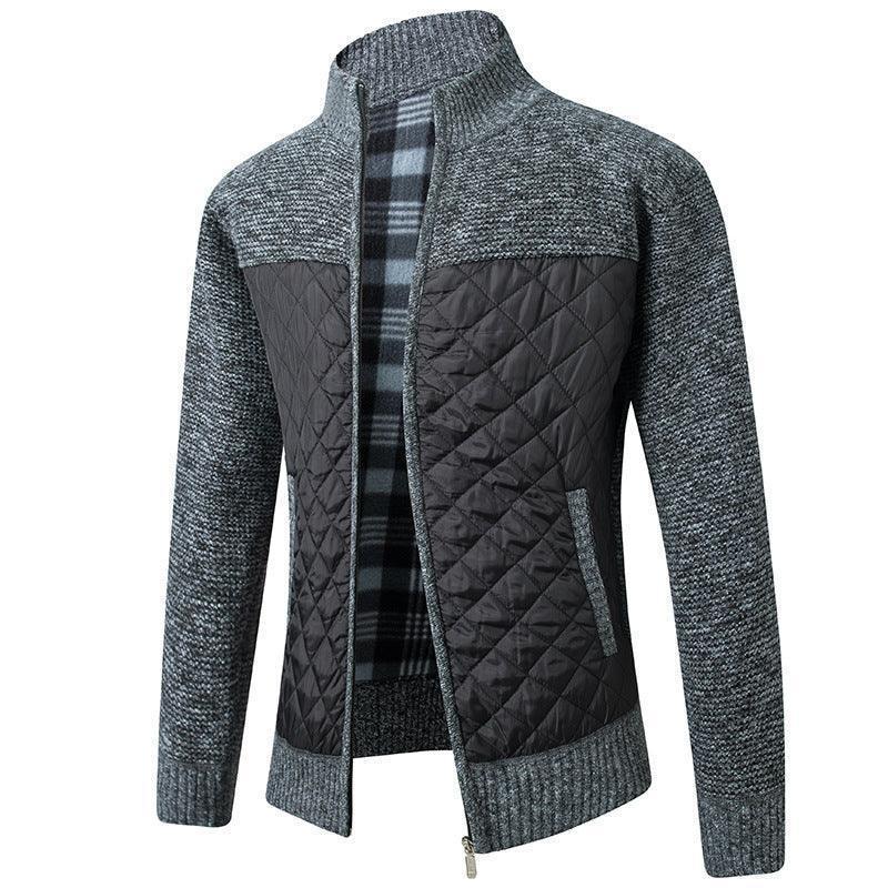 Men Stand Collar Quilted Zipper Jacket