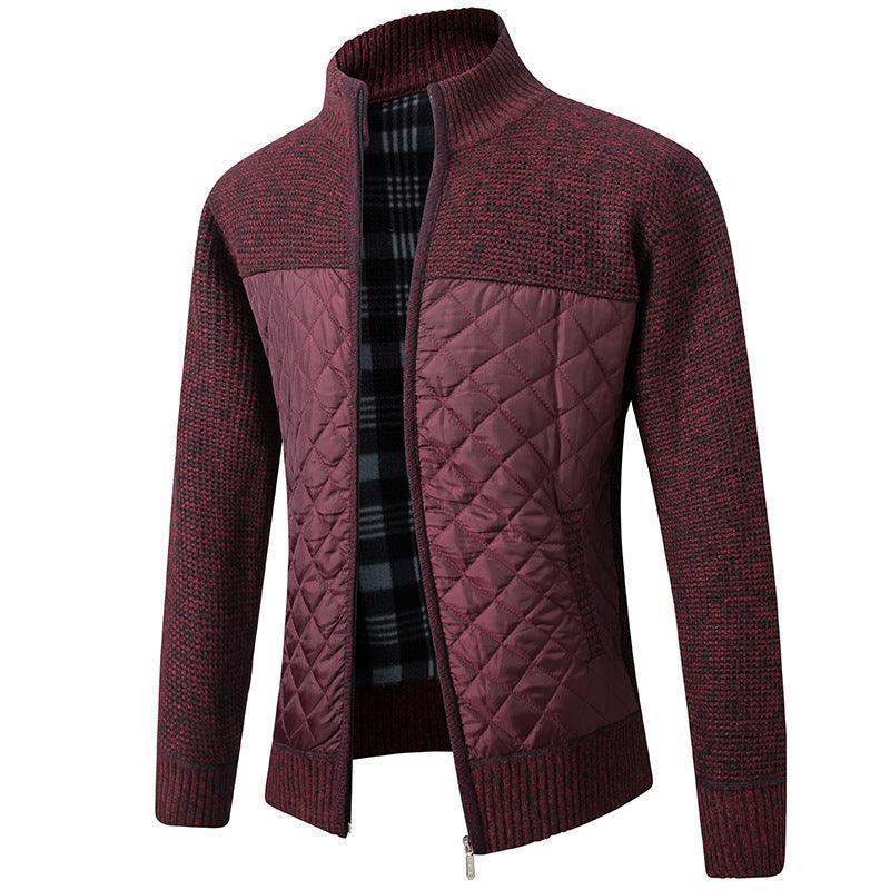 Men Stand Collar Quilted Zipper Jacket