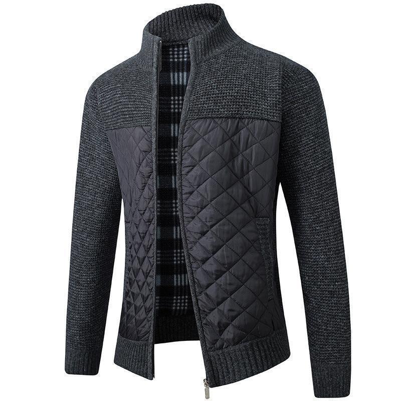 Men Stand Collar Quilted Zipper Jacket