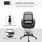 Black drafting chair with mesh back and height-adjustable seat on chrome swivel base