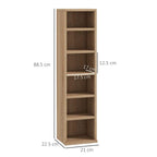 Wood-effect CD storage unit with labeled dimensions and open shelving