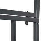 Dark grey metal garden arch base detail with ground stake and crossbar joint