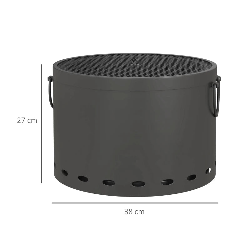 Dark grey 38 cm fire pit with round mesh top and vented base