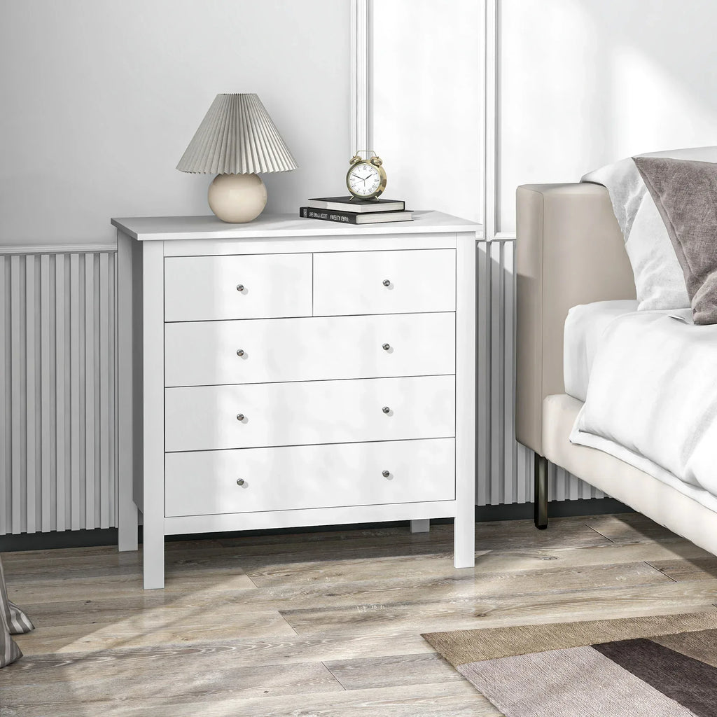 5 Drawer Dresser for Bedroom, Modern Chest of Drawers, Wide Storage Unit for Living Room, Hallway, Closet, White - Bobobiy