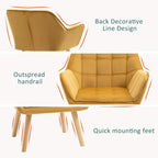 Yellow accent chair with decorative back line design and quick-mounting feet