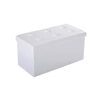 Cream white faux leather storage cube ottoman with tufted top and padded bench seat