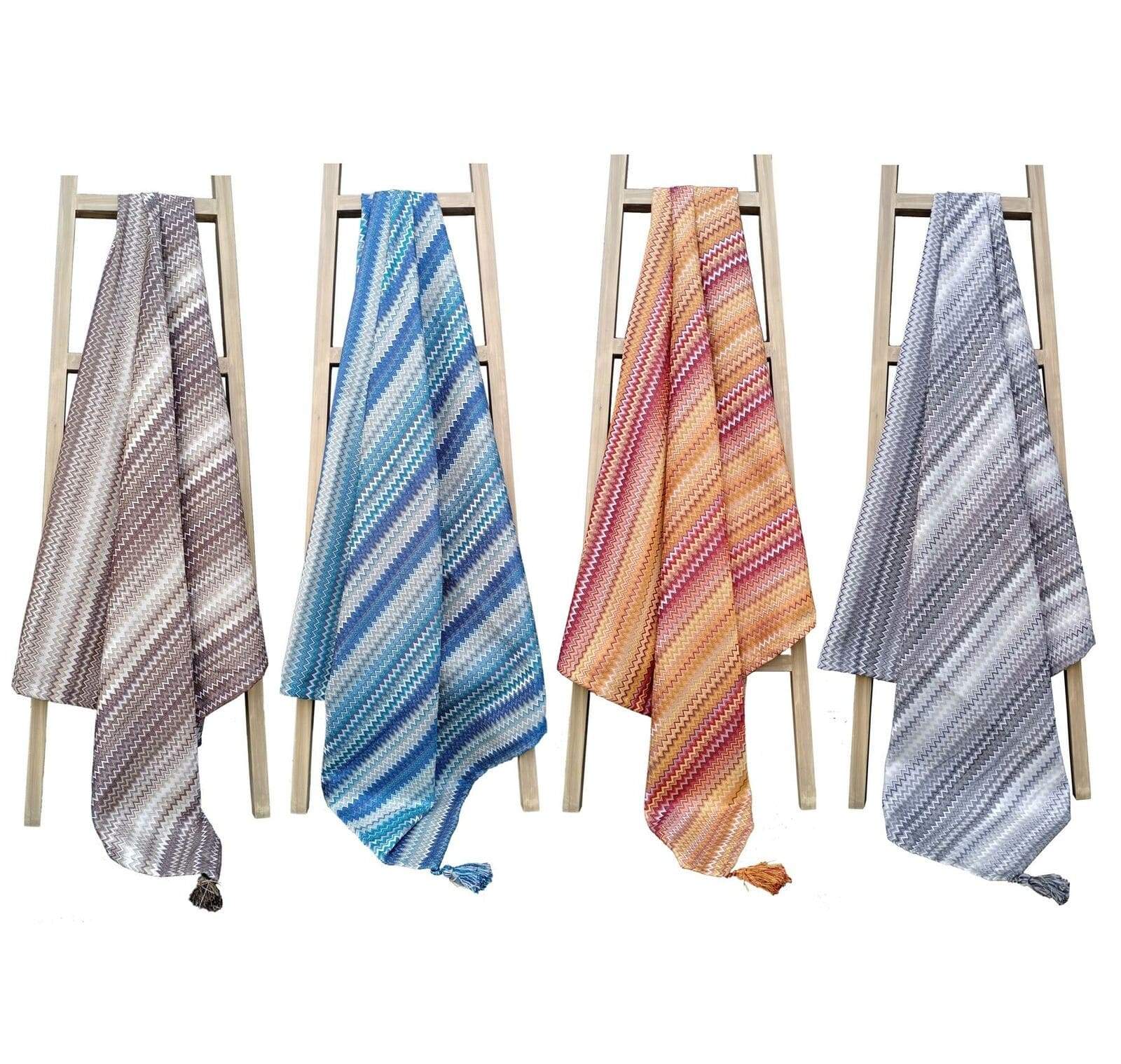 Mia Bohemian Throw Blanket with Tribal Striped Pattern and Tasselled Edges Soft Polyester for Sofas and Beds in Calming Colours