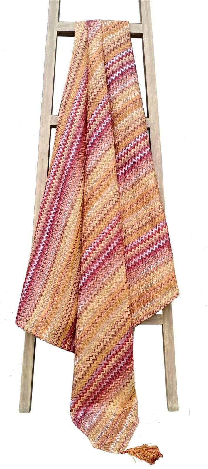 Mia Bohemian Throw Blanket with Tribal Striped Pattern and Tasselled Edges Soft Polyester for Sofas and Beds in Calming Colours
