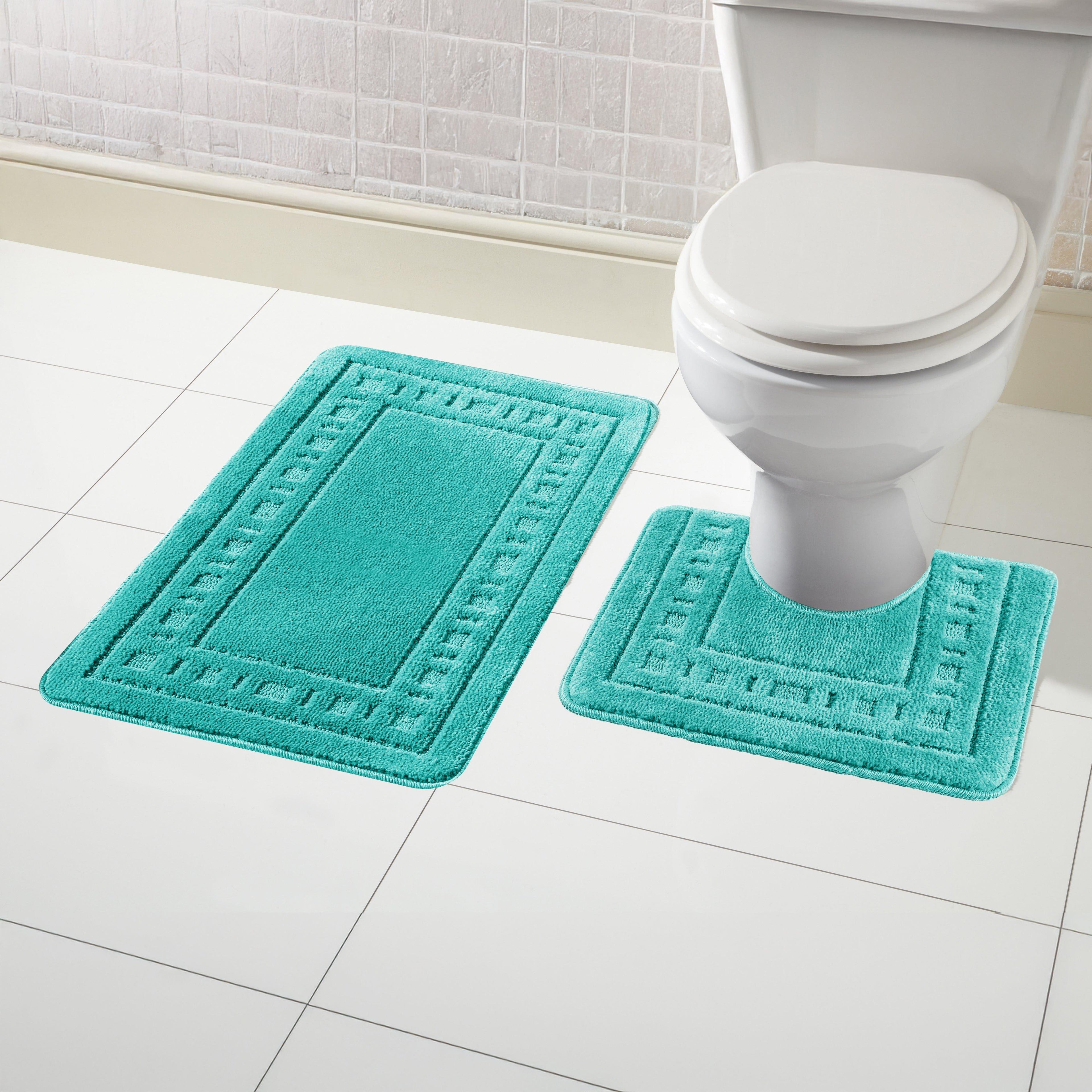 Miami 2 Piece Duck Egg Bath Mat & Pedestal Set Non-Slip Soft & Absorbent Bathroom Mat Set for Comfort & Safety