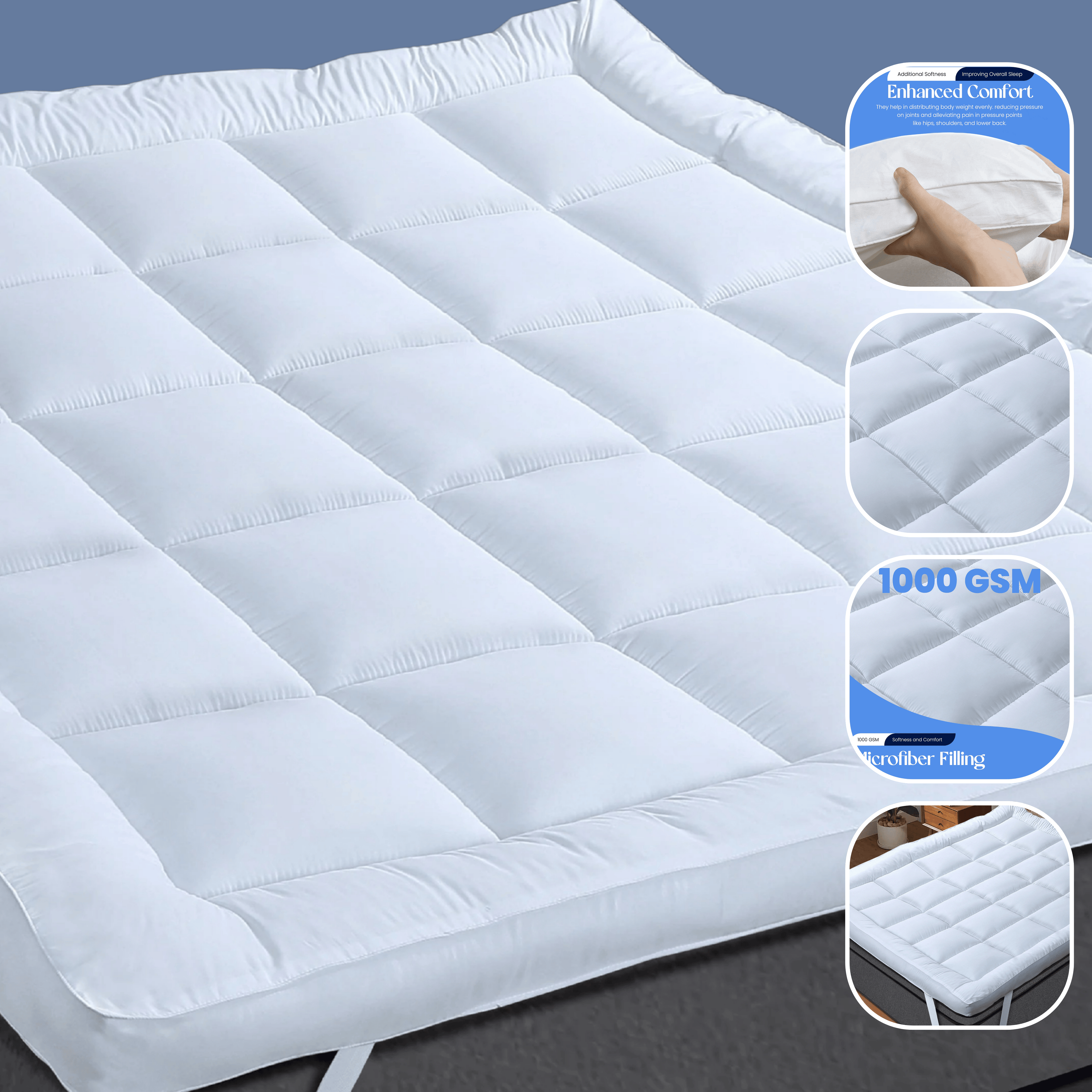 Microfibre Mattress Topper Heavy Fill Extra Deep Super Soft Anti-Allergy Bed Topper for Ultimate Comfort