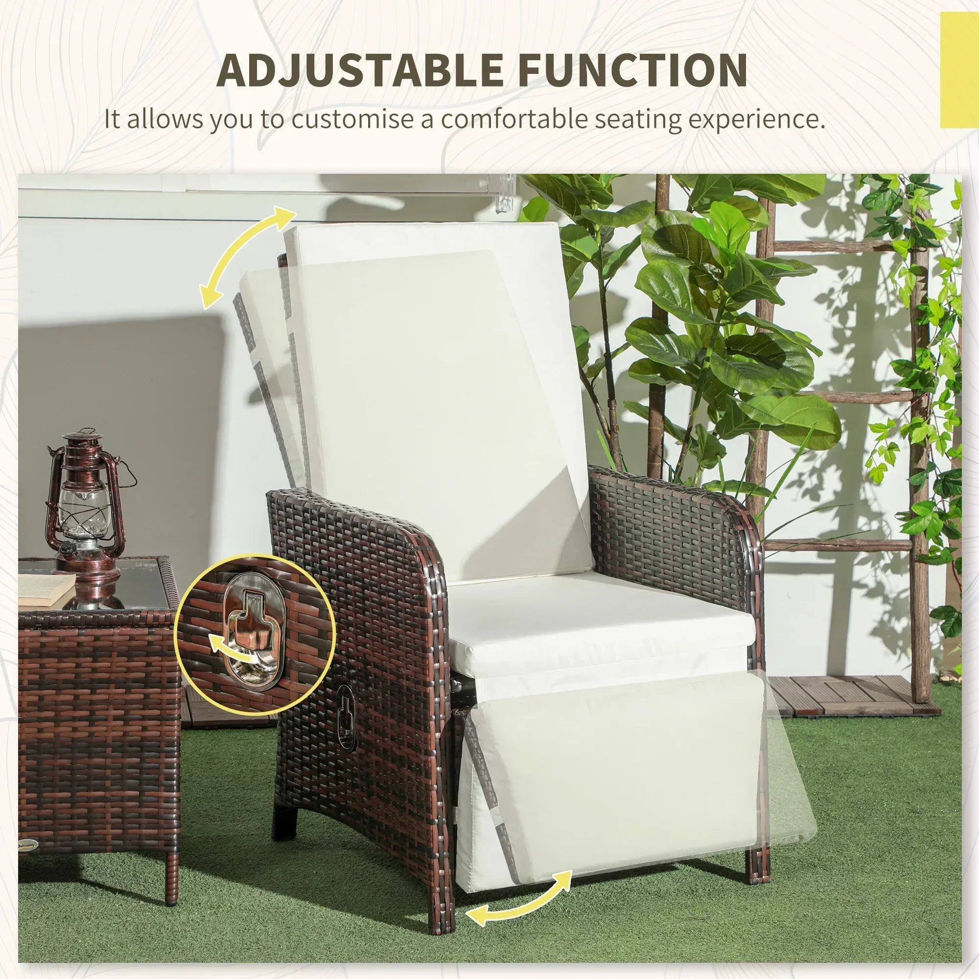 3 Pieces Rattan Bistro Set Balcony Furniture with Cushions, Storage Function - Cream White - Bobobiy