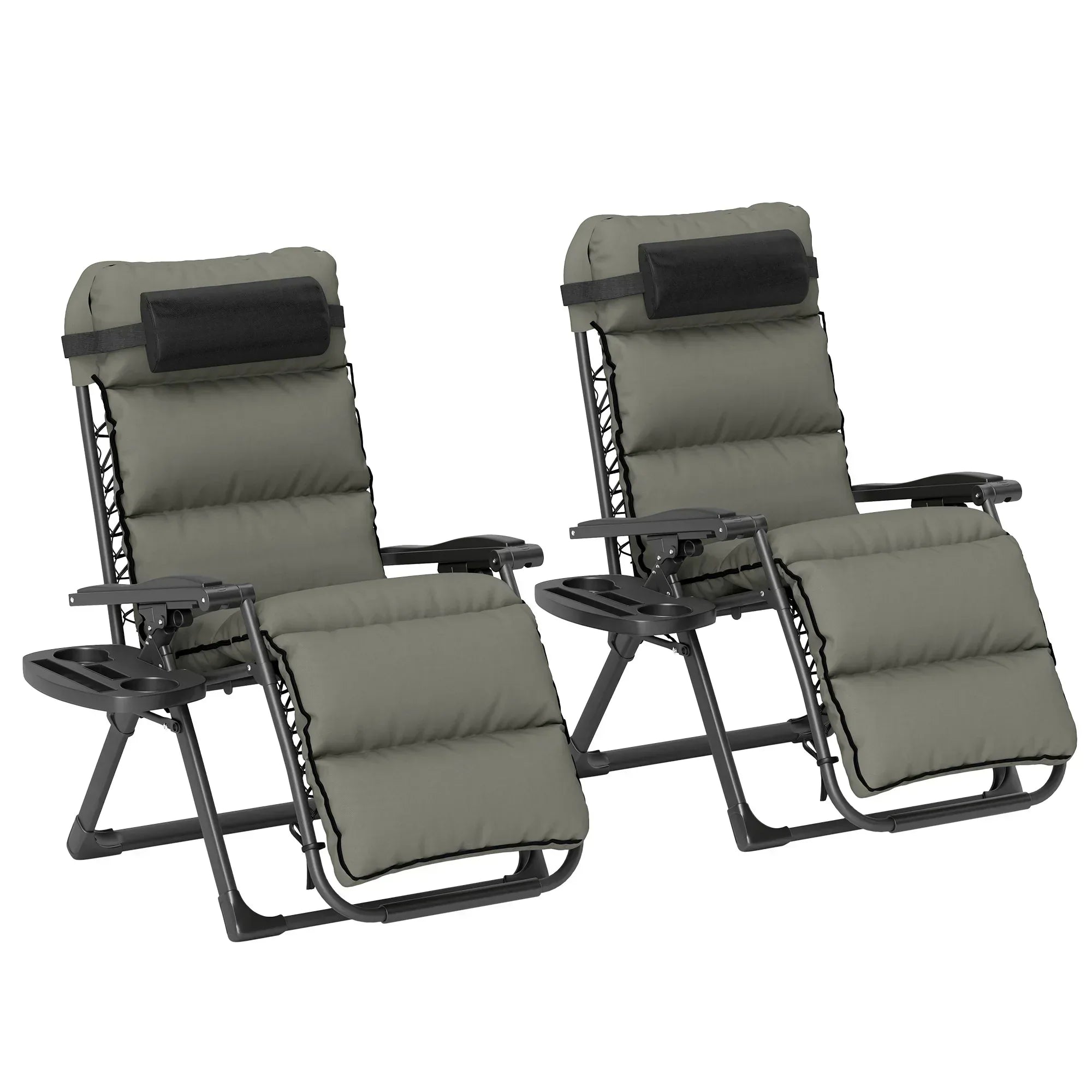 Set of Two Reclining Sun Loungers, with Cushion - Grey - Bobobiy