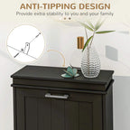Black shoe cabinet with wide top and two drawers; anti-tipping stability design