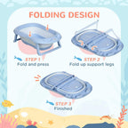 Foldable baby bathtub with support legs shown folded for compact storage