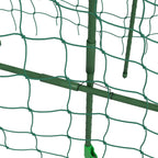 Green square grid climbing net attached to the metal arch trellis frame