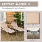 Beige Oxford-cover sun lounger with gray metal frame and adjustable recline hardware