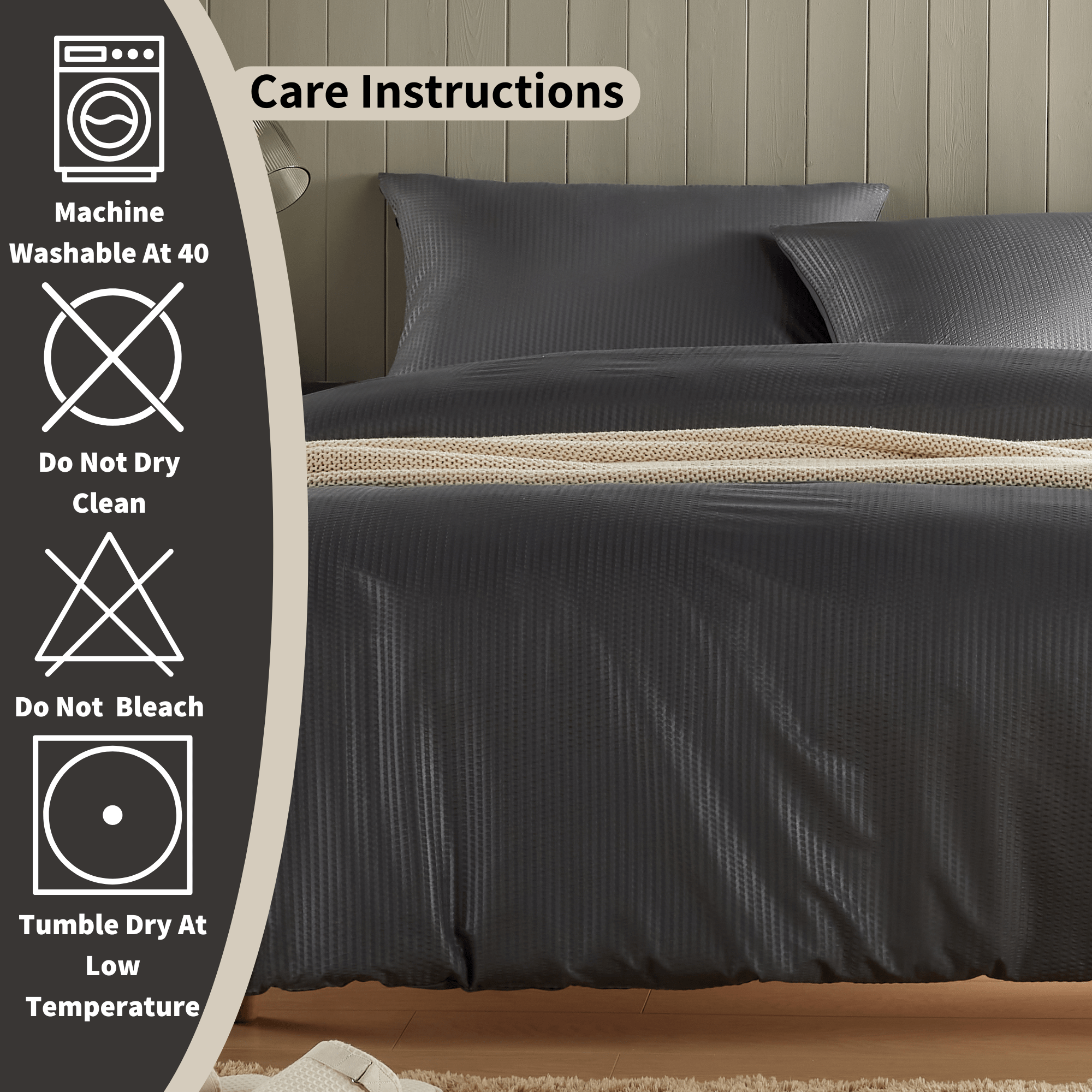 Monaco Seersucker Duvet Cover Set Super Soft Durable Bedding with Pillowcases Grey and White Single Double King