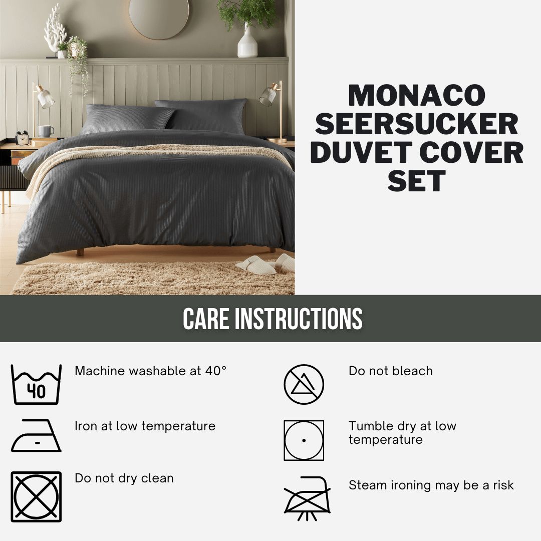 Monaco Seersucker Duvet Cover Set Super Soft Durable Bedding with Pillowcases Grey and White Single Double King