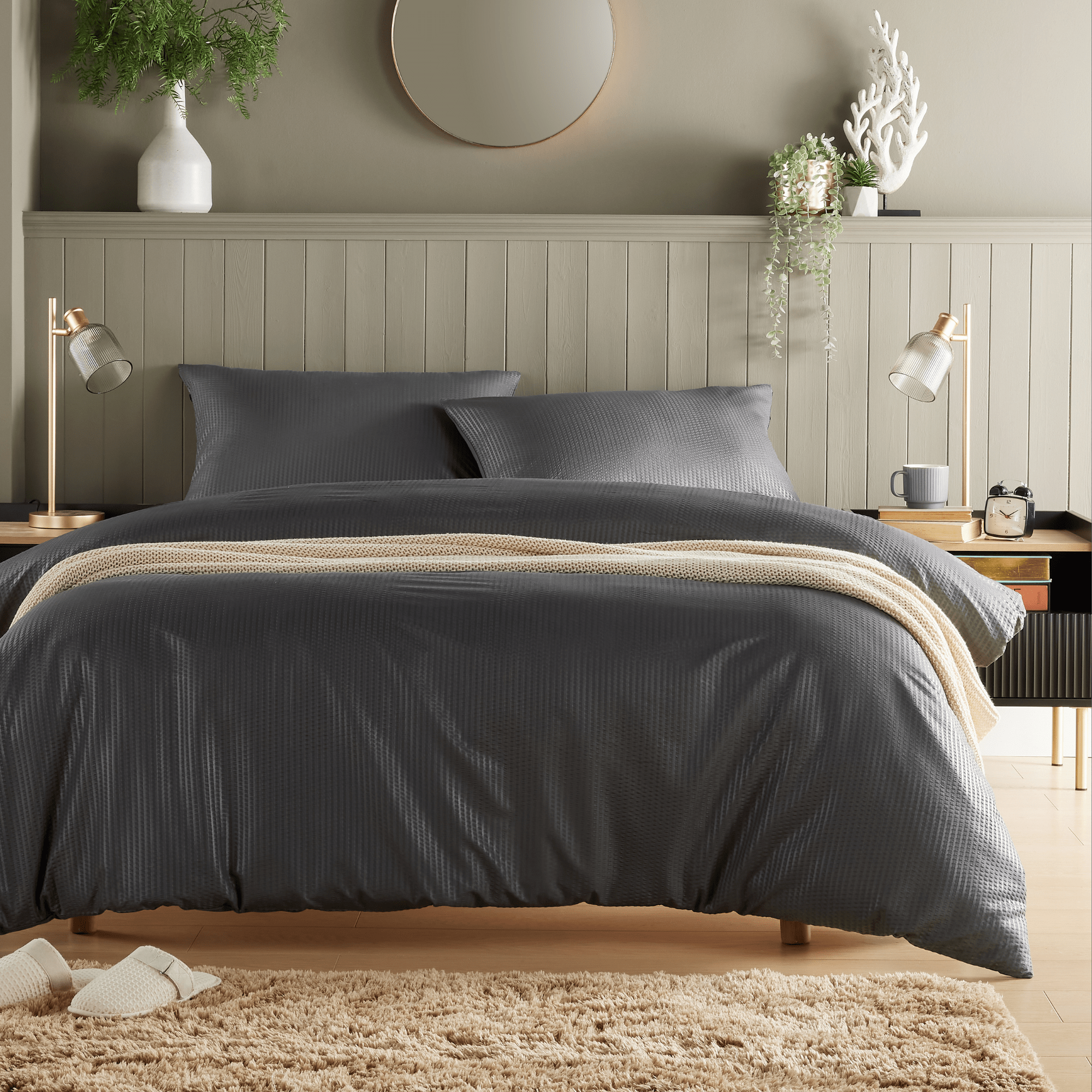 Monaco Seersucker Duvet Cover Set Super Soft Durable Bedding with Pillowcases Grey and White Single Double King