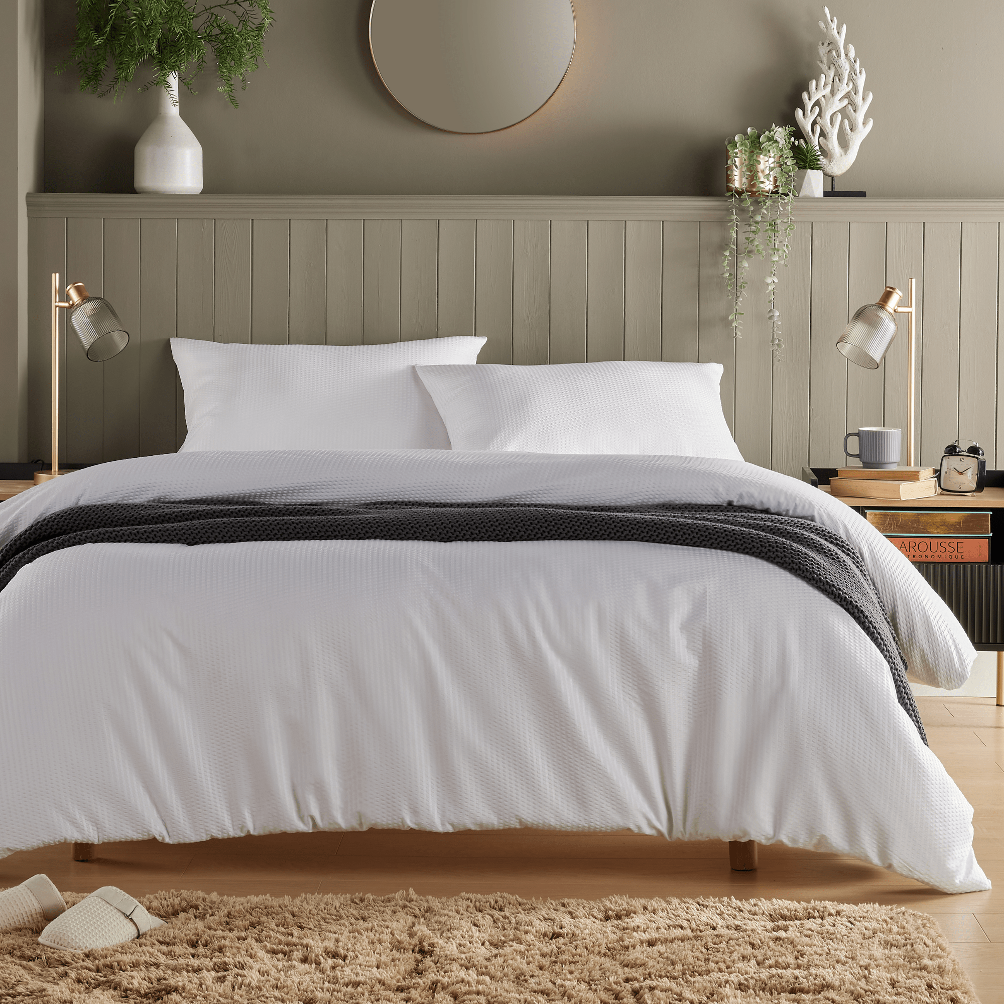 Monaco Seersucker Duvet Cover Set Super Soft Durable Bedding with Pillowcases Grey and White Single Double King