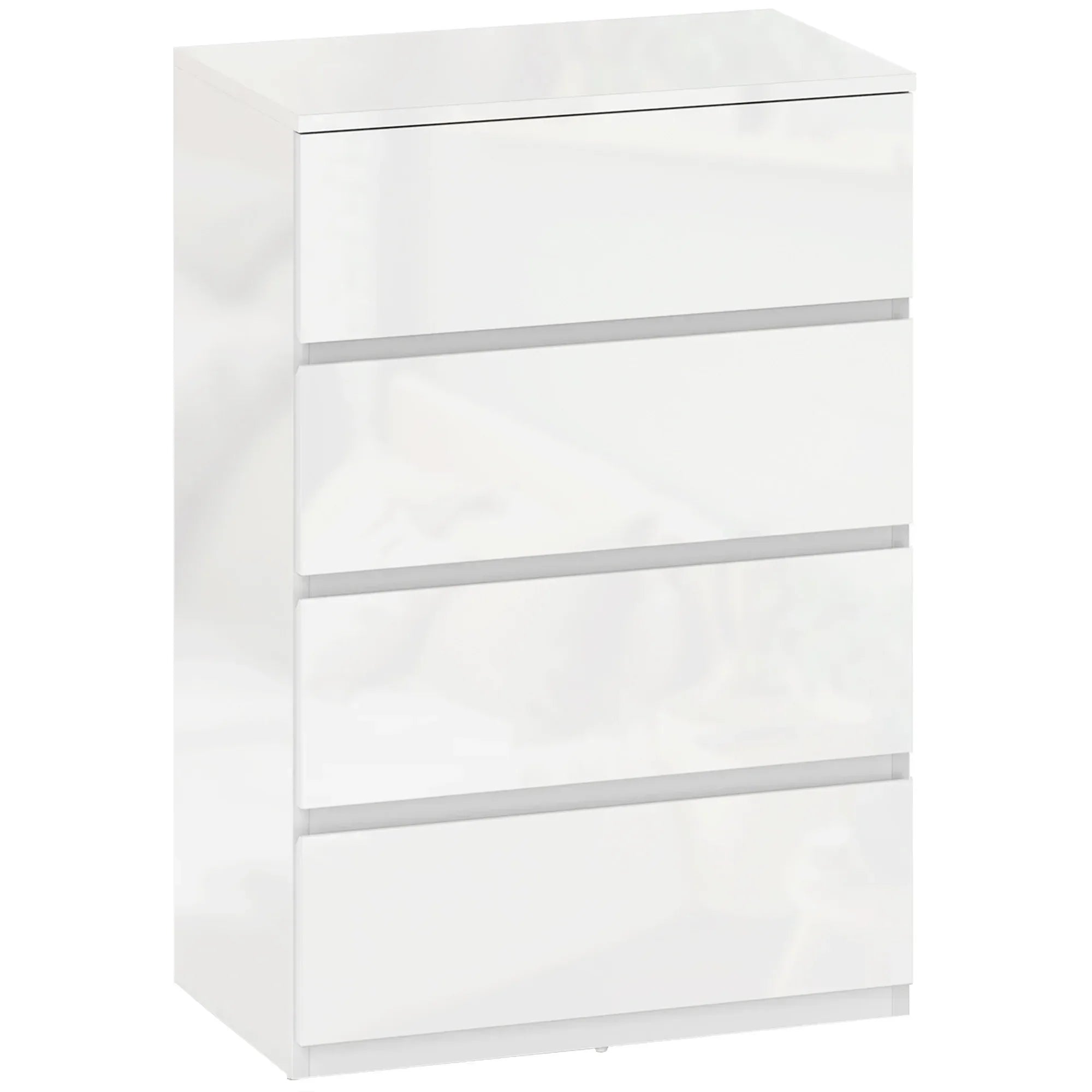 High Gloss Chest of Drawers, 4-Drawer Storage Cabinets, Modern Dresser for Bedroom, White - Bobobiy