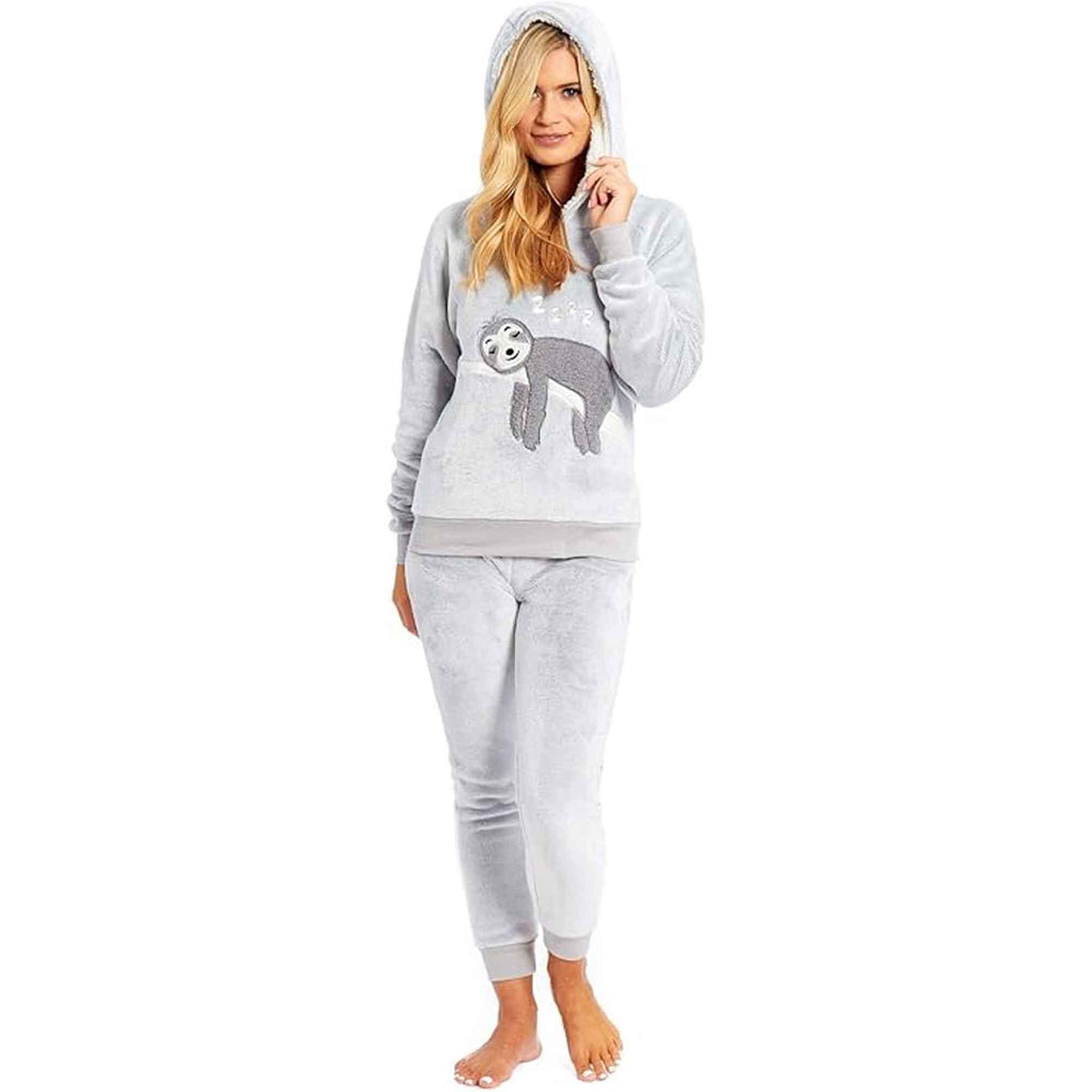 mother-daughter-matching-sloth-hooded-fleece-pyjamas-plush-flannel-twosie-loungewear-with-sherpa-lining-multiple-sizes-cozy-embroidered-sloth-design-by-daisy-dreamer-girl-7-8-yrs-pyja - Bobobiy