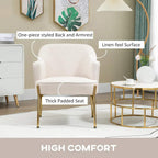 Cream accent armchair with one-piece back and armrests, gold legs