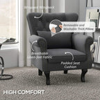 Dark grey Chesterfield-style accent chair with padded seat and nailhead-trim arms