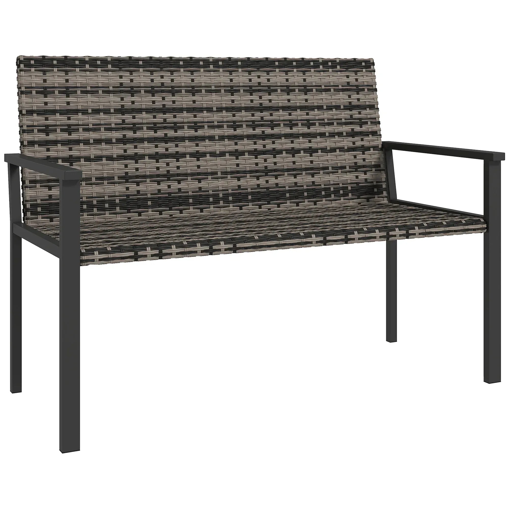 Two-Seater Rattan Bench - Mixed Grey - Bobobiy