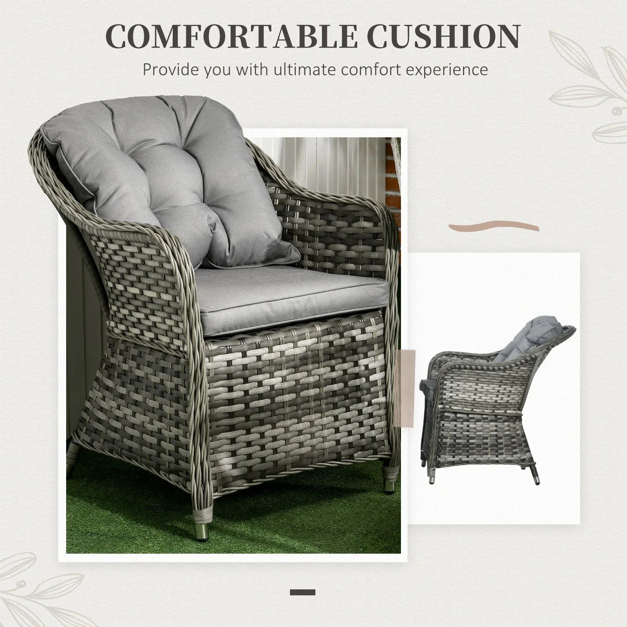 Seven-Piece Rattan Dining Set - Grey - Bobobiy