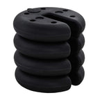 Black tent leg weight plates, stacked set with multiple round holes for filling