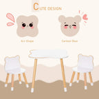 Kids table set with two white bear-shaped chairs and rounded white tabletop