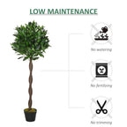 Artificial bay laurel topiary tree in black pot, low-maintenance care icons