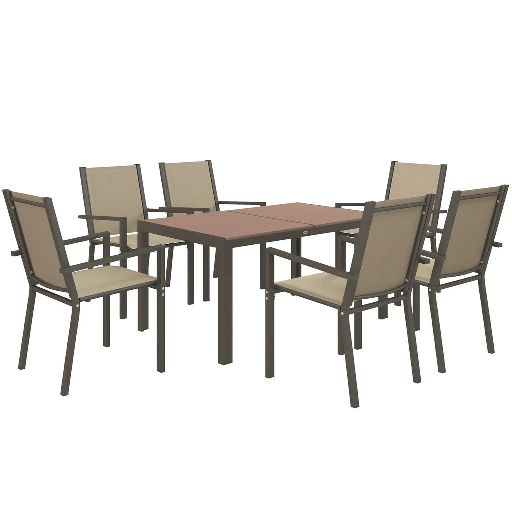 Seven-Piece Garden Dining Set, with Plastic Wood-Top Table - Brown - Bobobiy