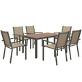 Seven-Piece Garden Dining Set, with Plastic Wood-Top Table - Brown - Bobobiy
