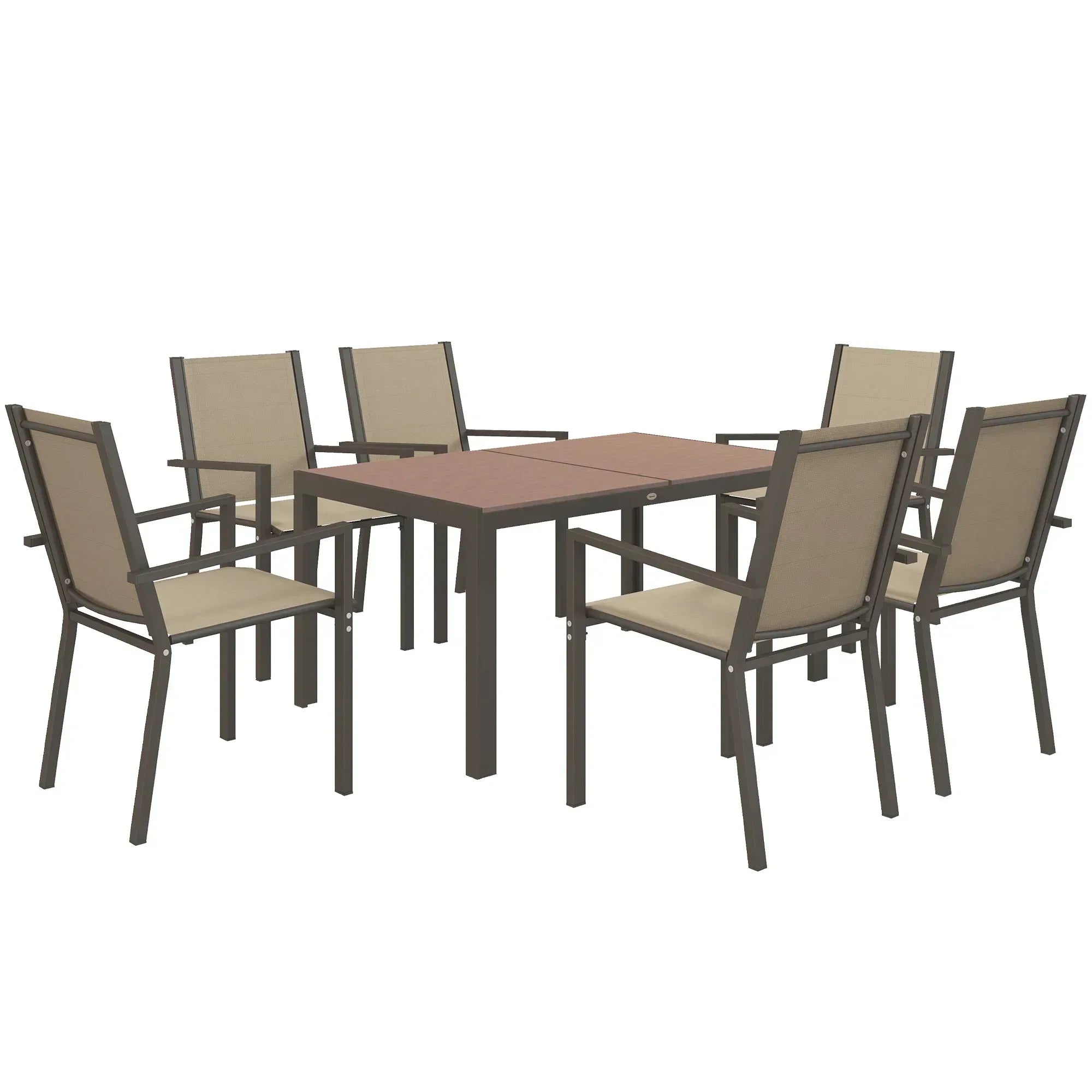 Seven-Piece Garden Dining Set, with Plastic Wood-Top Table - Brown - Bobobiy