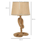 Beige fabric table lamp with twisted rope base, 48 cm height shown