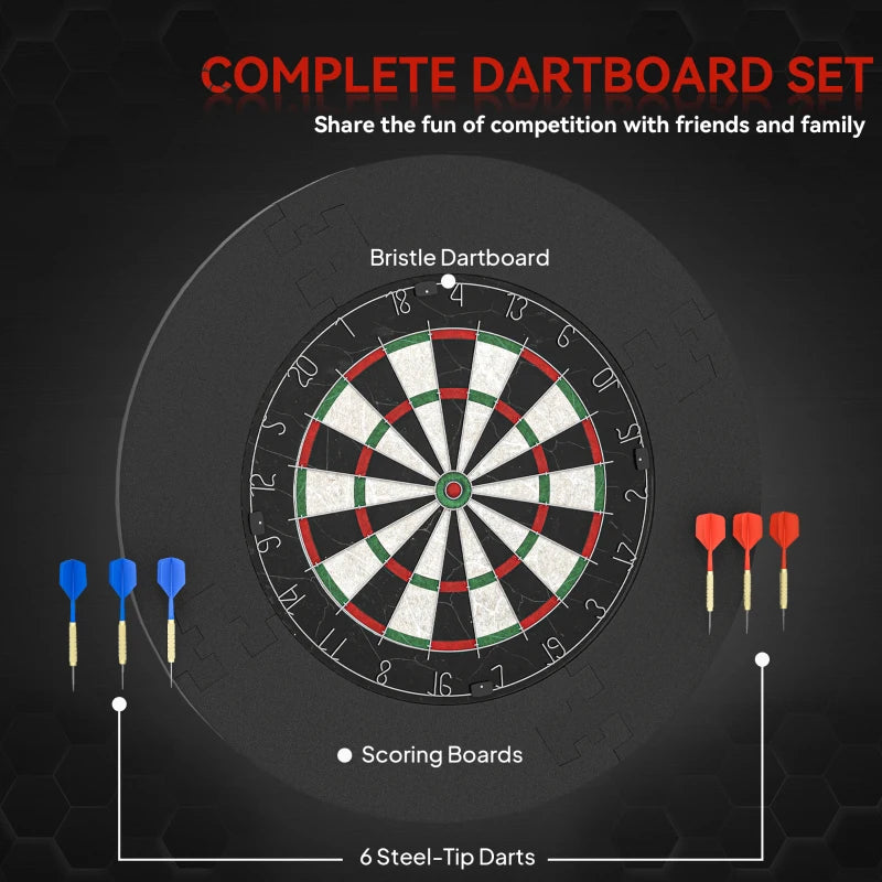 Complete dartboard set with bristle target and six steel-tip darts