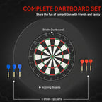 Complete dartboard set with bristle target and six steel-tip darts