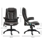 Heated massage office chair size diagram with measurements for height, seat and base