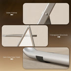 Clear folding chair details: steel frame, non-slip foot pads, triangular support