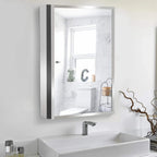 Wall-mounted mirror cabinet with single stainless steel door and reflective panel