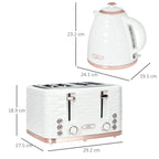 Cream-white electric kettle and 4-slice toaster set, front view with rose-gold trim