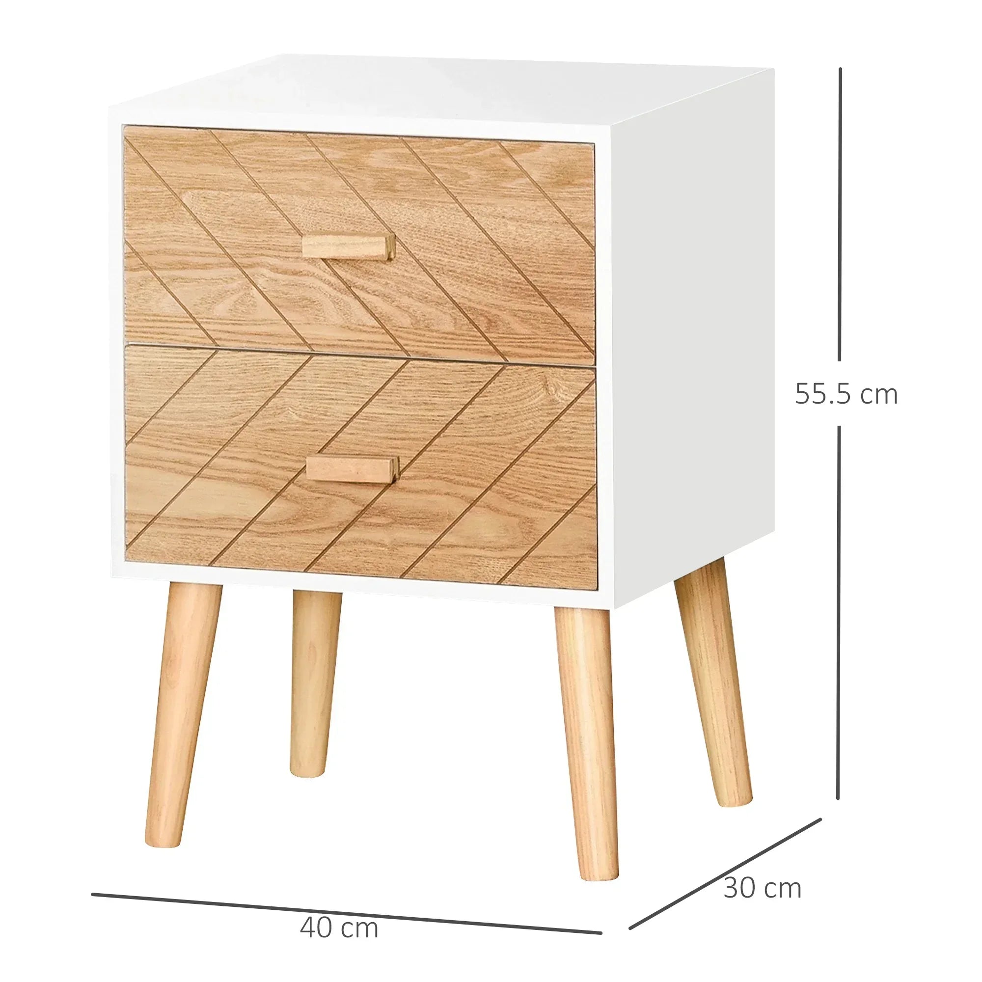 2 Drawers Bedside Table with Pine Legs, Bedroom Wooden Storage Cabinet, Natural - Bobobiy