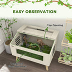 Oak reptile enclosure with tempered glass sides and top opening lid for feeding access