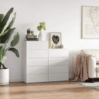 White 4-drawer dresser cabinet with four closed drawers and squared frame