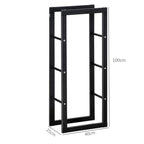 Black tall firewood rack, 40cm wide, 25cm deep, 100cm high