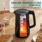 Black electric kettle with temperature control window and LED temperature display