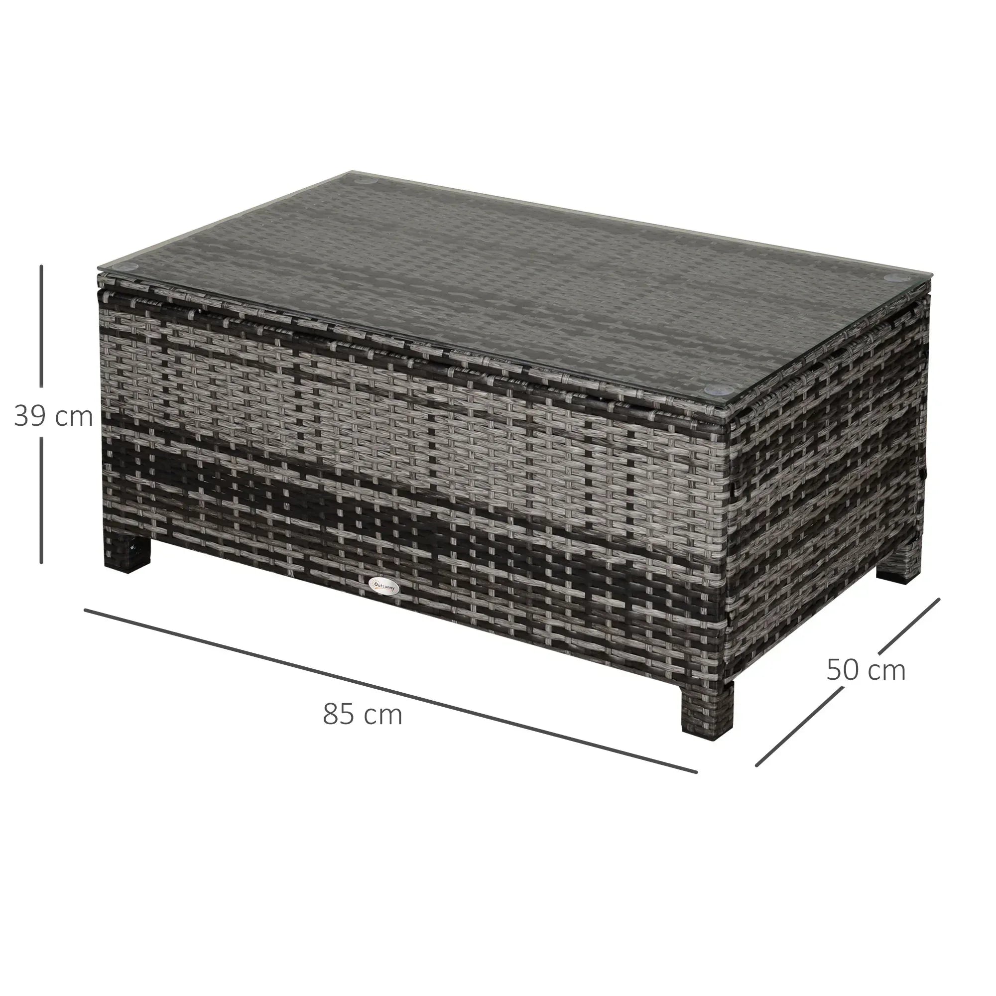 PE Rattan Garden Coffee Table, with Glass Table Top - Grey - Bobobiy